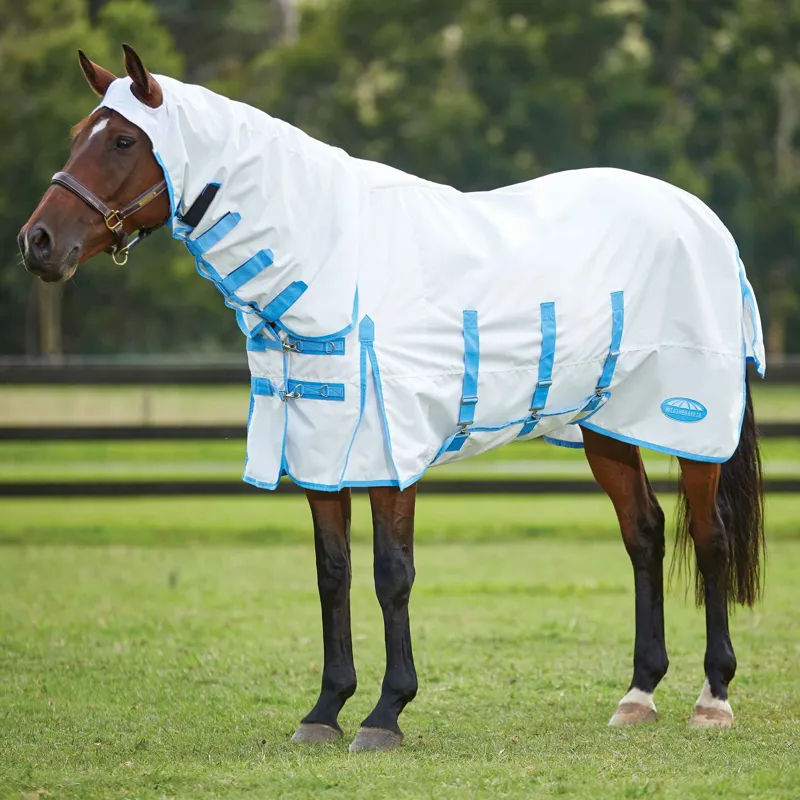 Weatherbeeta Sweet Itch Shield Combo Rug in White and Blue